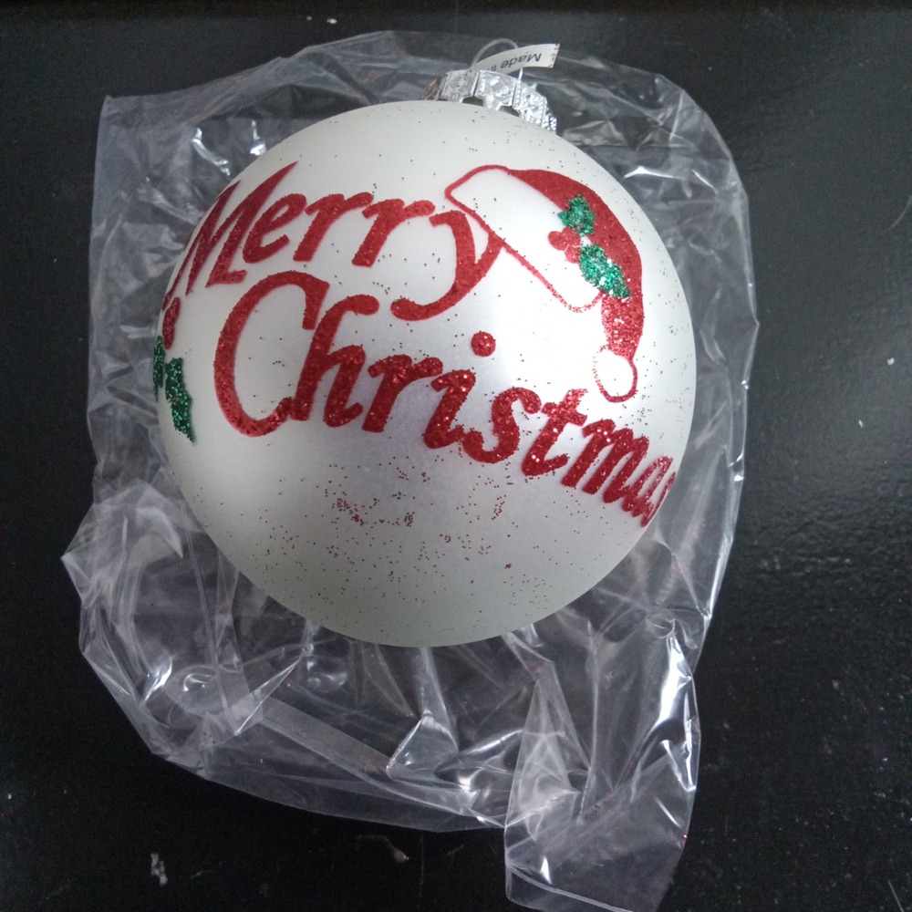Bronner's Christmas Wonderland Merry Christmas Glass Ball Ornament Hungary White